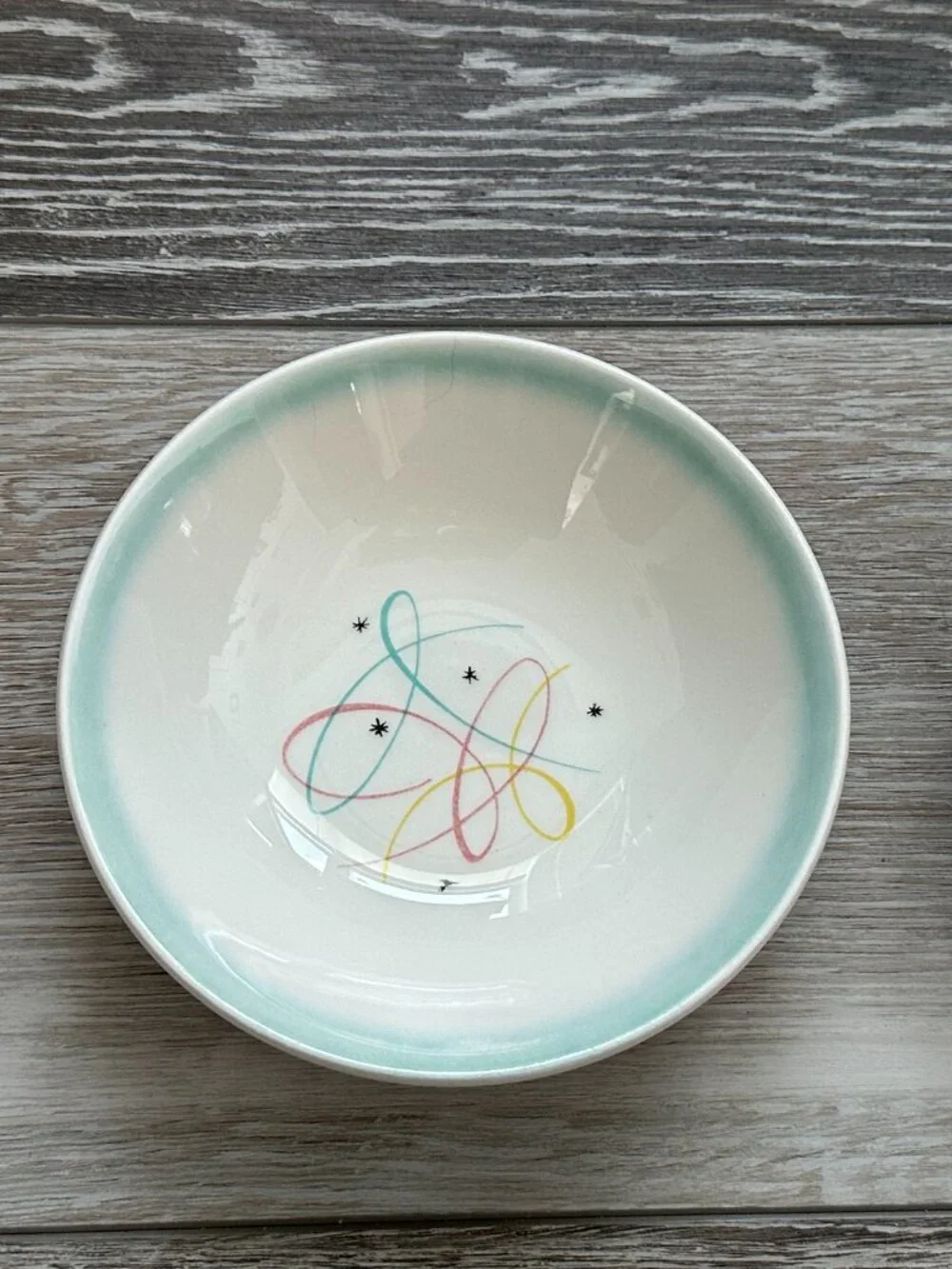 Vintage Atomic Starburst MCM Bowls w Turquoise Rim Snacks Cereal W.S. George (?)